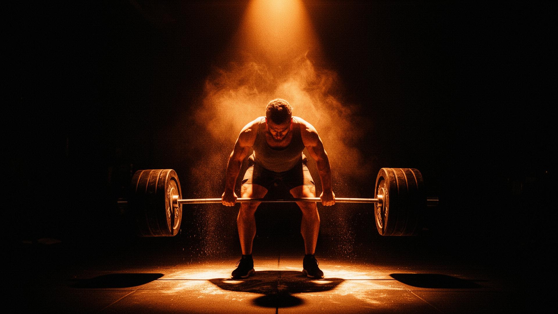 Lifter mid-deadlift in spotlight